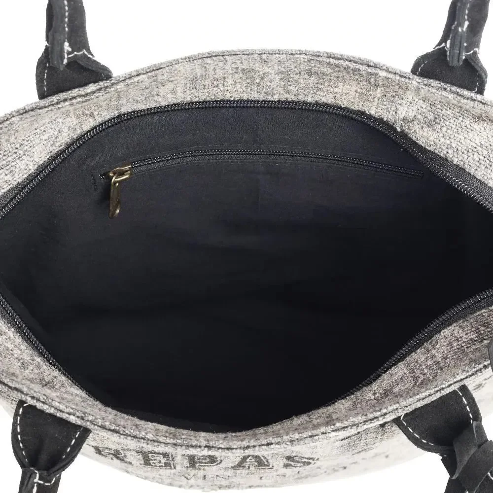 Myra Bag Handmade Cloudstar Tote Bag Upcycled Canvas & Cowhide Leather